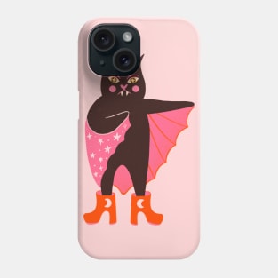 Black cat dracula. Spooky cute pink Halloween illustration Phone Case