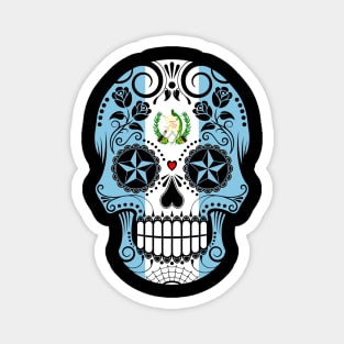 Guatemalan Flag Sugar Skull with Roses Magnet