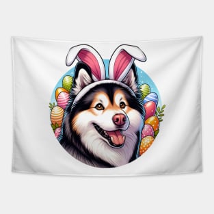 Yakutian Laika Wears Bunny Ears for Easter Celebration Tapestry