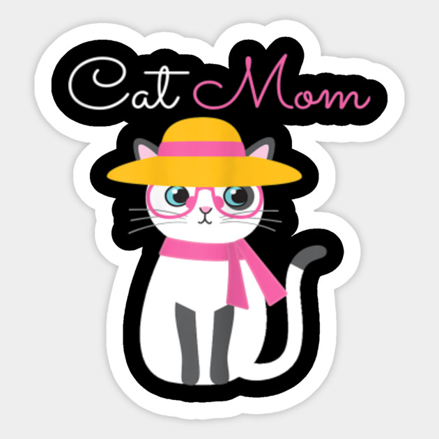 Womens Cat Mom Pink And Yellow Cute Kitty Wears Hat Tshirt Womens Cat Mom Pink And Yellow Cute Kit Sticker Teepublic Uk