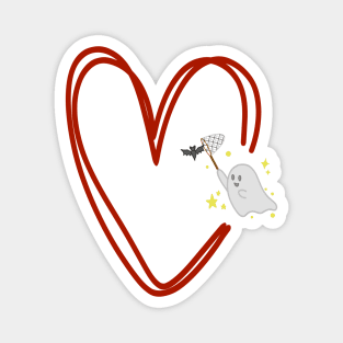 cute ghost catching a bat in a red heart Magnet