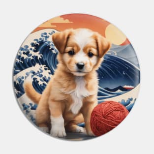 Cute Puppy With a Ball of Wool Pin