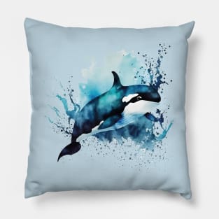 Ocean Symphony: Artistic Orca Leap Pillow