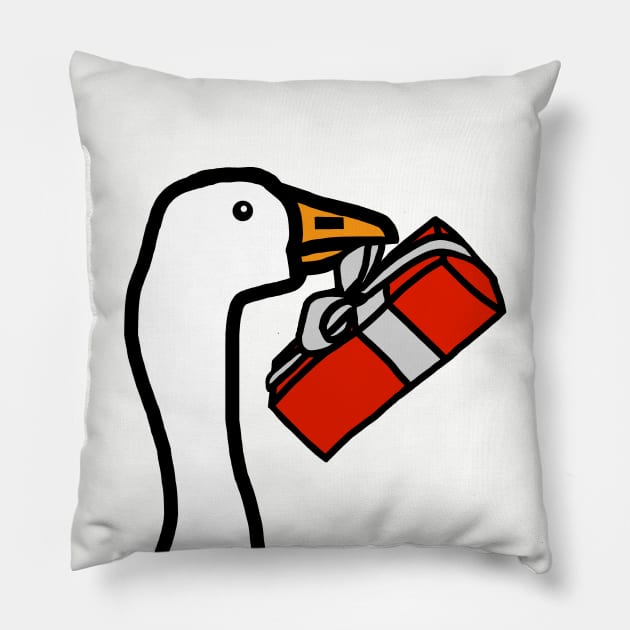 White Goose with Christmas Gift Box Portrait Pillow by ellenhenryart