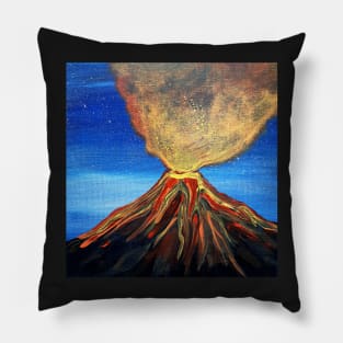 Fiery volcano erupting - blue and orange Pillow