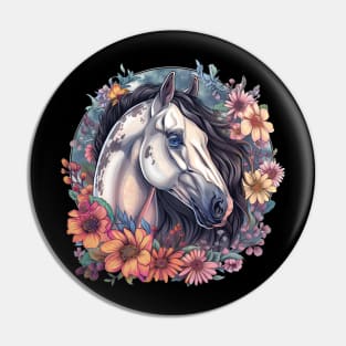 White Horse With Flowers Pin