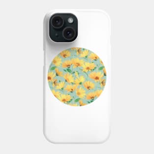 Painted Golden Yellow Daisies on soft sage green Phone Case