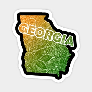 Colorful mandala art map of Georgia with text in green and orange Magnet