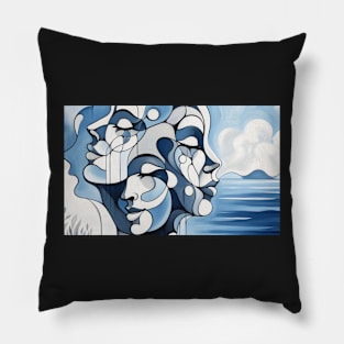 Overlapping faces, art deco Pillow