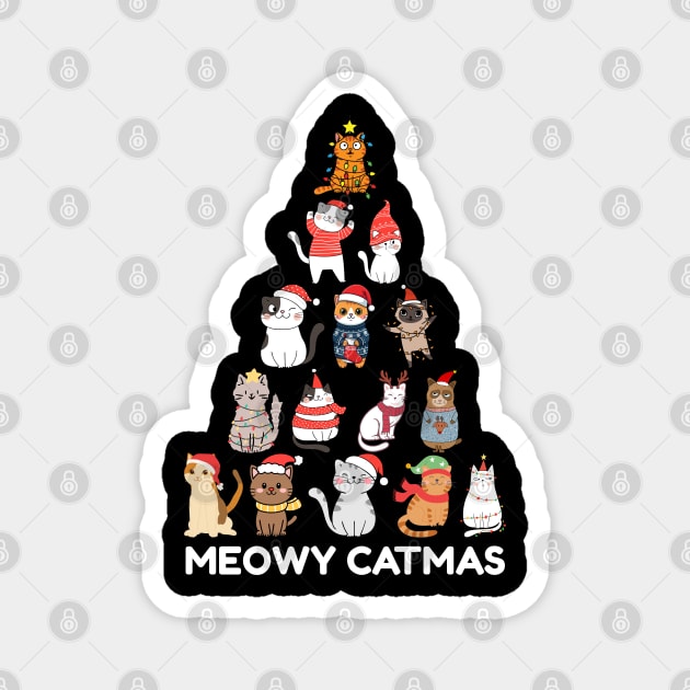 Meowy Catmas - Festive Cats Christmas Tree Magnet by Creatifly Graphic Tees