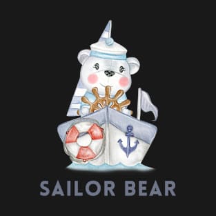 Navy Blue Cute Sailor Bear Kids T-shirt T-Shirt