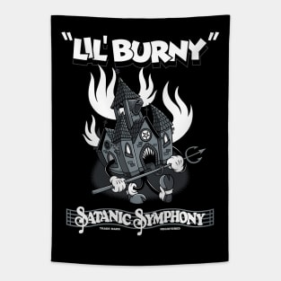 Lil Burny - Satanic Symphony - Vintage Cartoon Burning Church Tapestry