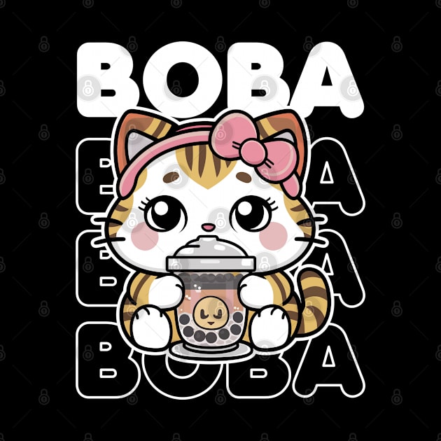 Funny kawaii cat drinking boba tea by Syntax Wear