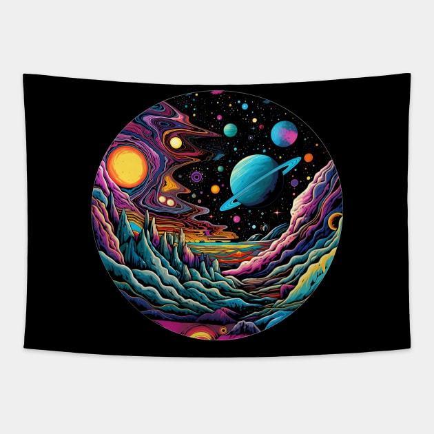 Surrealist space artwork with planets Tapestry by Unelmoija