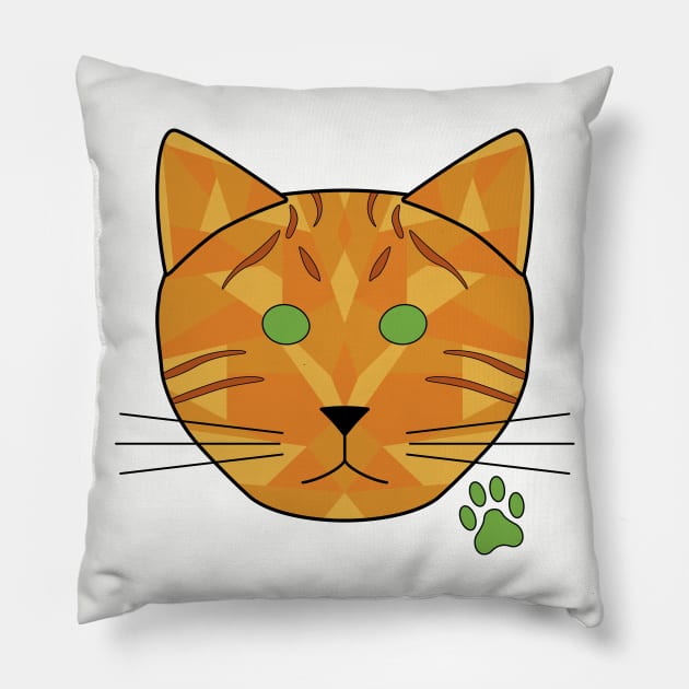 Geometric Ginger Cat Pillow by Kali Farnsworth