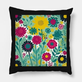 A Playful Bouquet of Vibrant Flowers Pattern Pillow