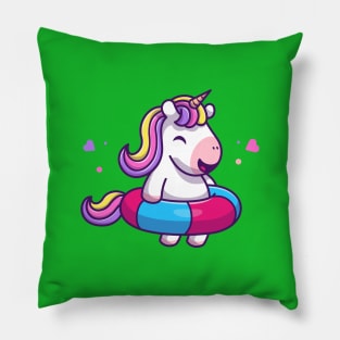 Cute Unicorn With Swimming Tires Cartoon Pillow