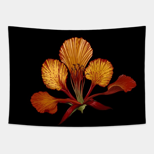 hand drawn illustration art of Barbados Pride flowers. Tapestry by Lewzy Design