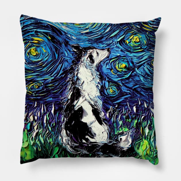 Border Collie Starry Night Pillow by sagittariusgallery