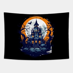 Halloween Haunted House Under a Full Moon Tapestry