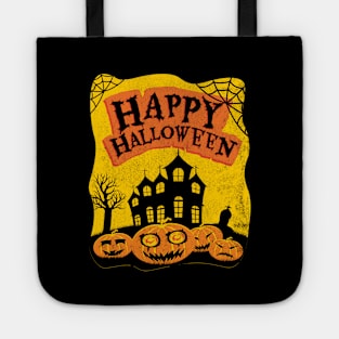 Happy Halloween Haunted House and Pumpkins Tote