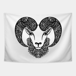 Decorative Sheep with Patterned Horns Tapestry