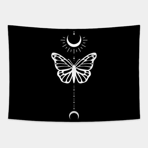 Moon Butterfly Line Art Tapestry by themadesigns