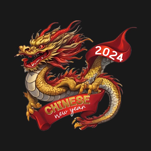 Chinese New Year Dragon: Red Gold Grey White, Realistic Vector Design by YUED