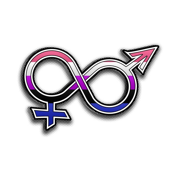 Halftone Gender Fluid Pride Symbol with Flag Background by LiveLoudGraphics