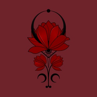 Red Lotus Flower Color Tattoo Aestetics / Black T-Shirt