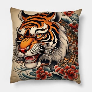 Old School Vintage Tattoo Art Tiger Pillow