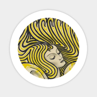 Psychedelic woman in colors vintage line art Magnet