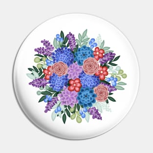 Red, Purple and Blue Floral bouquet Pin