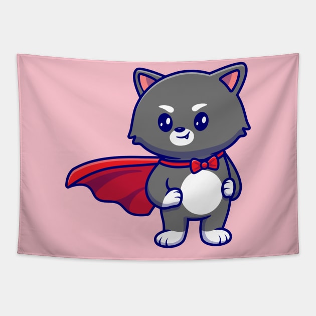 Cute Cat Superhero Cartoon Tapestry by Catalyst Labs