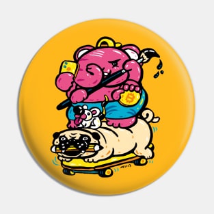 Pink baby elephant with pug Pin