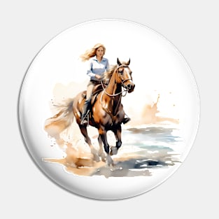 Horseback Beach Riding Watercolor Pin