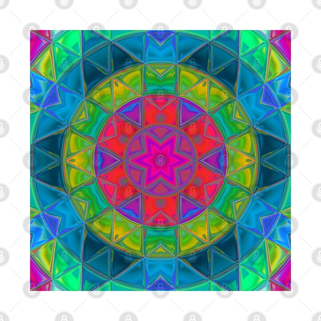 Mosaic Kaleidoscope Flower Red Green and Blue by WormholeOrbital