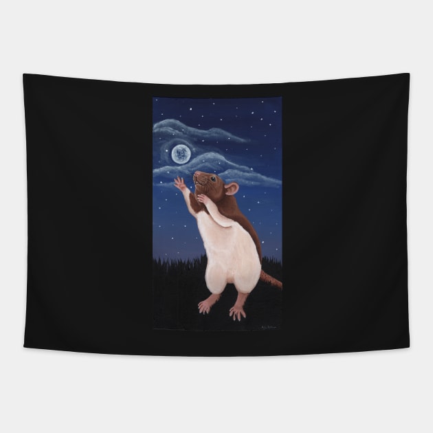 Agouti Brown Hooded Fancy Rat Reaching for the Moon Tapestry by WolfySilver