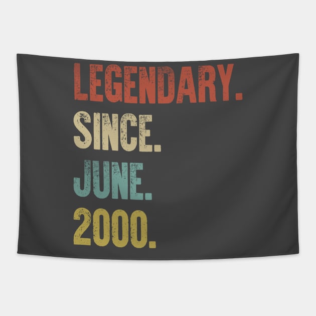 Retro Vintage 20th Birthday Legendary Since June 2000 Tapestry by DutchTees