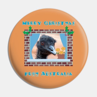 Merry Christmas from Australia with Emu in Window Pin