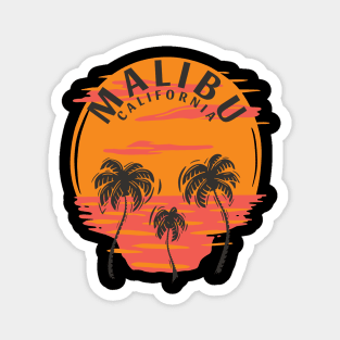 Malibu California Skull Sunset and Palm Trees Magnet