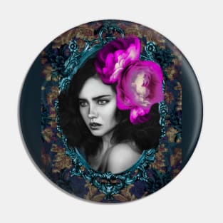 Bright Magenta Flower Girl Portrait Modern Art Contemporary Artwork Pin