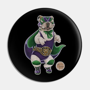 Bulldog Luchador - White Outlined Version Pin