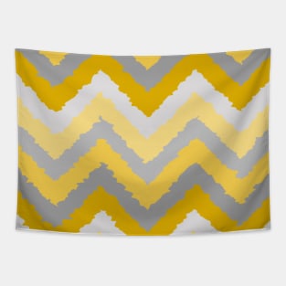 Mustard Yellow and Grey Distorted Chevrons Tapestry