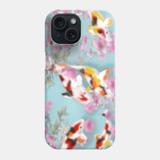 Koi carp with sakura reflections in a turquoise pond Phone Case