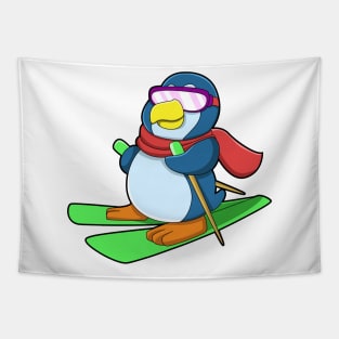 Penguin as Skier with Ski Scarf & Sunglasses Tapestry