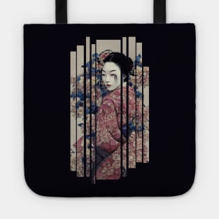 Beautiful japanese geisha with flowers Tote