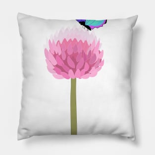 Purple butterfly over pink allium flower Pillow