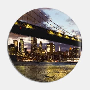 Manhattan Bridge Skyline Night Dumbo Brooklyn NYC Pin