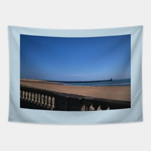 Blue sky and sandy beach Tapestry